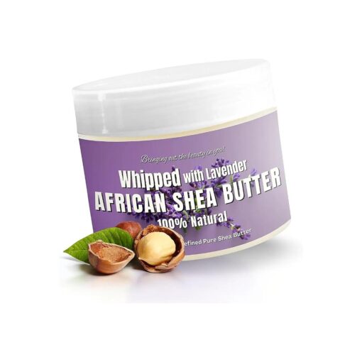 RA COSMETICS Whipped Shea Butter Lavender - 100 % Pure and Natural African Shea Butter - Ultimate Handcrafted Moisturizer with Essential Vitamins for Radiant Skin and Luscious Hair - 12oz Jar