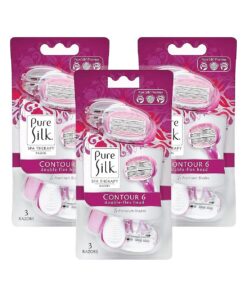 Pure Silk Contour 6 Premium Disposable Razor, 3 Count