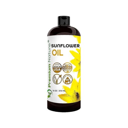 Sunflower Oil Cold Pressed Sunflower Seed Oil Unrefined Sun Flower Oil Face Hair Skin Sunflower Essential Oil Carrier Oil for Essential Oils Mixing Pure Unrefined Oil for Massage Oil 16oz