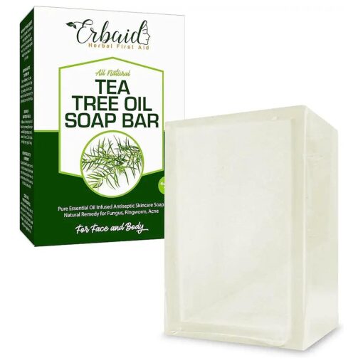 Tea Tree Oil Soap Bar for Face & Body, 4oz -All Natural Remedy Skin Cleanser - Pure Essential Oil Infused Skincare Cleansing Soap for Dirt & Acne - Tea Tree Face & Body Wash Made in USA