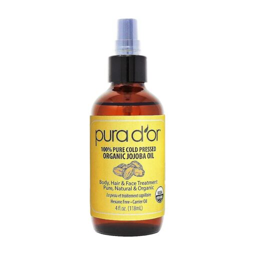 PURA D'OR Organic Jojoba Oil ( 4oz / 118mL ) 100 % Pure USDA Certified Premium Grade Natural Moisturizer : Cold Pressed, Unrefined, Hexane-Free Base Carrier for DIY Skin Care, Hair, Face & Nails