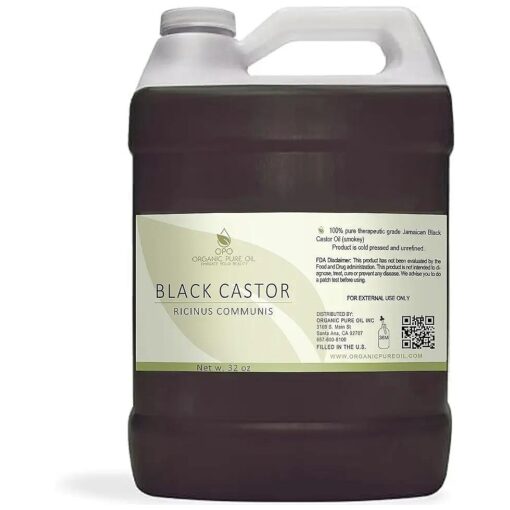 Unrefined Black Castor Oil - 32 oz - 100 % Brazilian smokey, Cold Pressed, Smoky scent, Non-GMO, Free of any Chemicals, Fillers Virgin Carrier Oil for Skin, Hair, Nails, Body, & More, Packaging may vary