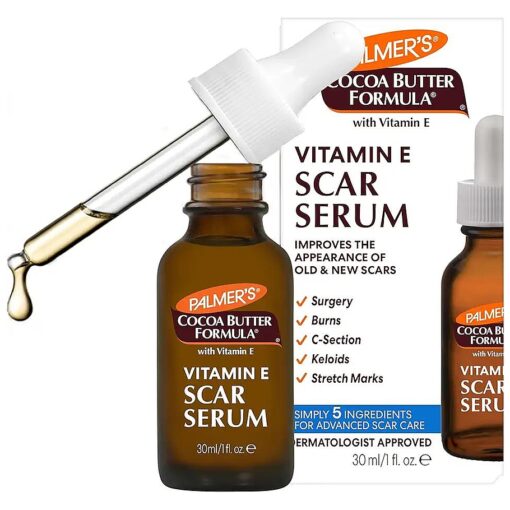 Palmer 's Cocoa Butter Formula Scar Serum, Skin Brightening Oil for Face & Body, Concentrated Serum with Vitamin E, Fragrance Free, 1 Fl Oz