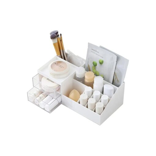 Makeup Desk Organizer, DIY Makeup Storage Box with Drawers for Cosmetics, Skincare, Lipsticks, Jewelry, Ideal for Bedroom and Bathroom Countertop, Pure White