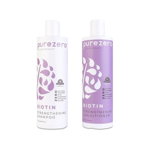 Purezero Biotin Shampoo & Conditioner set - Anti Thinning Formula - Volumizing, Thicker, Fuller Hair - Zero Sulfates, Parabens, Dyes, Gluten - 100 % Vegan & Cruelty Free - Great For Color Treated Hair