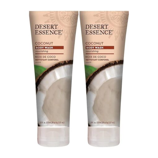 Desert Essence Coconut Body Wash 8 fl, oz, - Pack of 2 - Gluten Free - Vegan - Cruelty Free - Hydrating - Nourishing - Moisturizing - Coconut Oil - Jojoba Oil