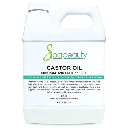 Soapeauty Cold Pressed Castor Oil | Hexane Free 100 % Pure Natural Castor Oil Promotes Healthy Skin & Hair | Thickens Eyebrows & Lengthens Eyelashes | 32 fl oz