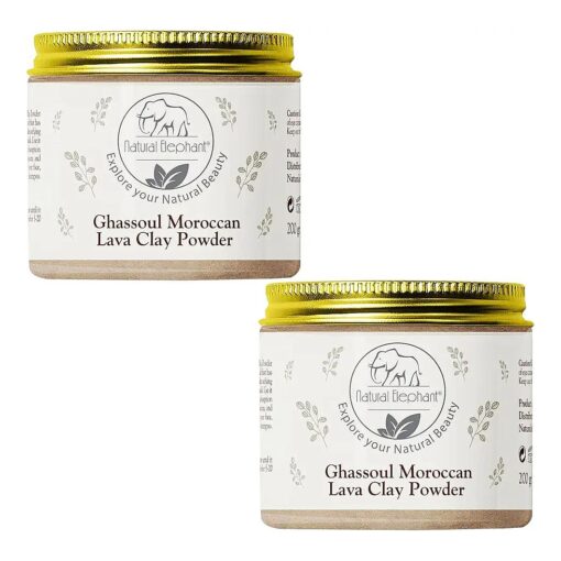 Natural Elephant Ghassoul Moroccan Lava Clay Powder 100 % Pure & Natural ( 200g Jar ( Pack of 2 7oz Jars ) )