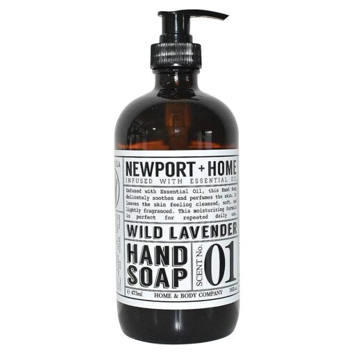 Newport Home and Body Co Hand Soap, Wild Lavender, 16 fl oz Glass Bottle