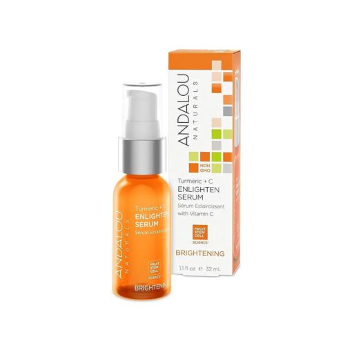 Andalou Naturals Turmeric + C Enlighten Serum, Skin Brightening Serum with Vitamin C & Turmeric, Anti Aging Skin Care, Diminish Sun Damage and Lighten Skin, 1.1 Fl Oz