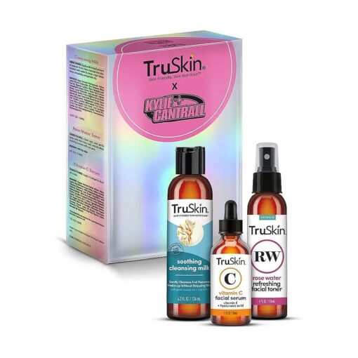 TruSkin x Kylie Skincare Gift Set - With Vitamin C Face Serum 1 fl oz, Soothing Cleansing Milk 4.2 fl oz and Rose Water Spray for Face 4 fl oz - Exclusive Skincare Set by Kylie Cantrall