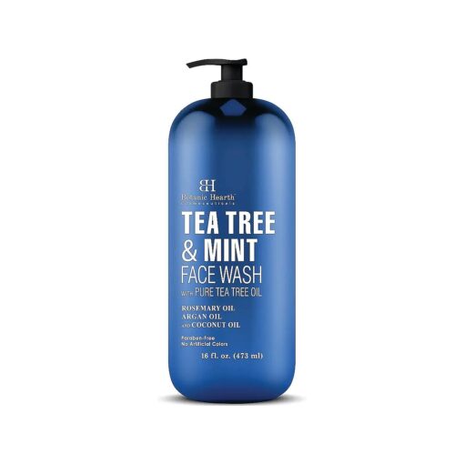 Botanic Hearth Tea Tree Face Wash with Mint - Acne Fighting, Premium, Hydrating Liquid Face Soap with Pure Tea Tree Oil - for Women and Men, Paraben Free, Fights Acne - 16 fl oz