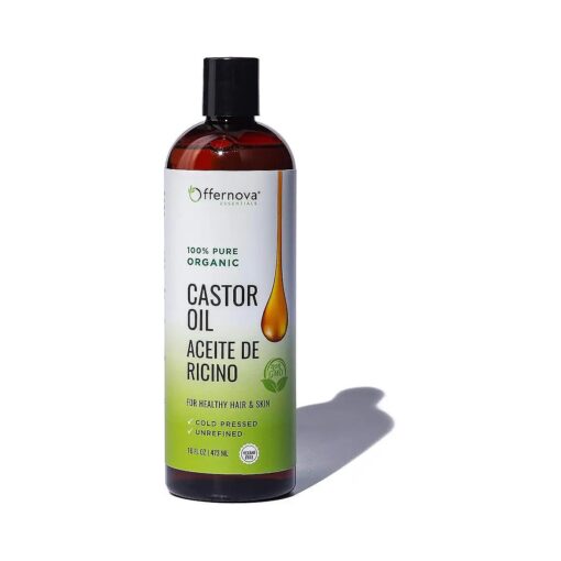 Castor Oil - Aceite de Ricino - Cold Pressed 100 % Pure, Certified Organic, Hexane Free for Eyelashes, Eyebrows, Frizzy, Hair Growth Women and Men, Beard Growth