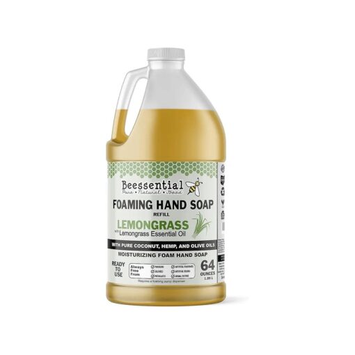 Beessential All Natural Bulk Foaming Hand Soap Refill, 64 oz Lemongrass | Made with Moisturizing Aloe & Honey - Made in the USA