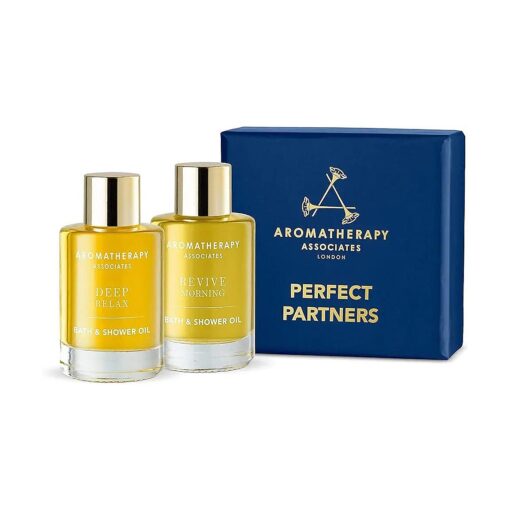 Aromatherapy Associates Perfect Partners Gift Set, 2 Premium Bath and Shower Oils ( 0.3 fl oz Each ) in Decorative Gift Box, Includes Deep Relax and Revive Morning Blends