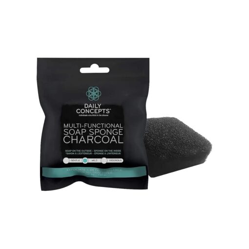 Multi Functionnal Soap Sponge Charcoal - Daily Concepts - Mild Texture Soap, Sponge With Infused With Detoxifying Charcoal Soap To Purge Skin Of Impurities And Elevate The Overall Texture Of Skin