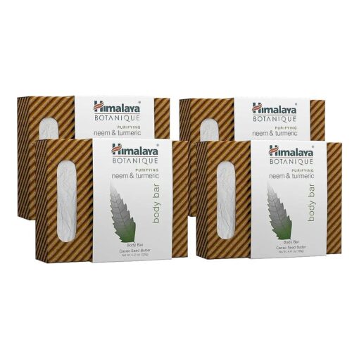 Himalaya Botanique Purifying Neem & Turmeric Body Bar for a Total Body Deep Cleaning, for Oily and Acne Prone Skin, 4.41 oz, 4 Pack