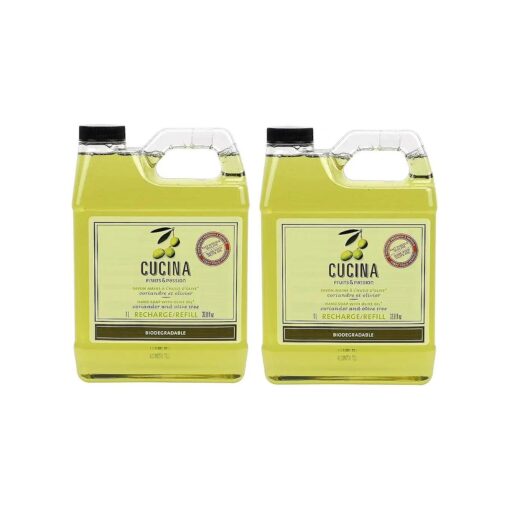 Cucina Purifying Hand Wash Refill, 33.8 Oz Plastic Jug ( 2, Coriander and Olive Tree )