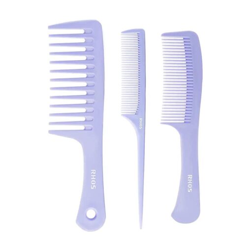 3 Pieces Hair Comb Set for Women, Men-Wide Tooth Comb, Fine Tooth Rat Tail Comb, Medium Tooth Comb-Detangling Hair Combs for All Hair Types, Hair Styling Comb Set ( Purple )