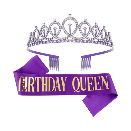 CIEHER Birthday Queen Sash & Rhinestone Tiara, Birthday Crowns for Women