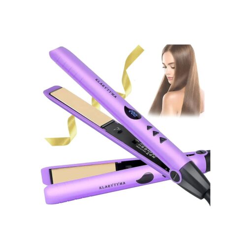 Flat Iron Hair Straightener, Mini Hair Straightener and Curler 2in1, Instant Heating, Adjustable Temp, Straightening Irons, Pouch & Glove Included, Purple