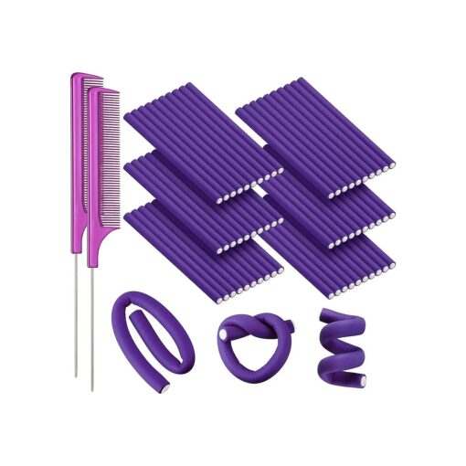 60 Pieces Flexi Rods Flexible Curling Rods Hair Curlers Rollers Twist Flexi Rods Hair Curlers Set No Heat Hair Rods Rollers Flexible Rods for Long Short Hair Women Girls ( Purple, 0.3 x 7 Inch )