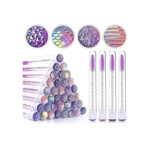 40 Pieces Purple Mascara Wand Tube Set EBANKU 40 Pieces Diamond Empty Eyelash Brush Tubes with 40 Pieces Disposable Mascara Brushes Makeup Tools