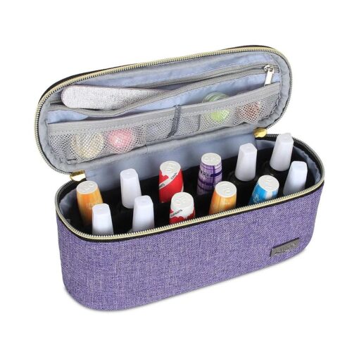 LUXJA Nail Polish Organizer - Holds 12 Bottles ( 15ml - 0.5 fl.oz ), Nail Polish Case for Polish and Small Tools, Purple