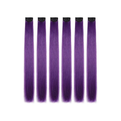 Purple Hair Extensions, HJPJHTM Colored Hair Extensions,6pcs Party Highlights Clip in Hair Extensions for Girls 22" Long Straight Thick Hair Synthetic Hairpieces