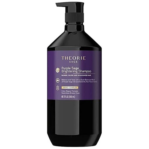 Theorie Purple Sage Brightening Shampoo- Balance, Tone & Brighten Blonde, Silver, Grey, Bleached, Color Treated or Highlighted Hair, Eliminate Brassiness & Yellowing, 800mL