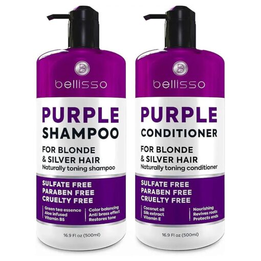 Purple Shampoo and Conditioner Set for Platinum Blonde, Silver, Light, Bleached and Grey Hair - Sulfate and Paraben Free Professional Salon Grade Toner ( 2 x 16.9 fl oz ) - for Women and Men