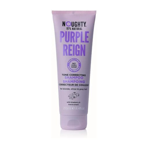 Noughty 97 % Natural Purple Reign Tone Correcting Shampoo for Blonde, Grey or Silver Hair to Banish Brassy Tones with Blueberry and Blackcurrant, Sulphate Free Vegan Haircare, 250ml