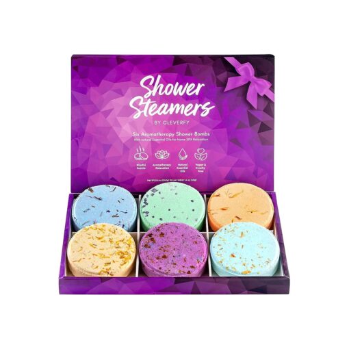 Cleverfy Shower Steamers Aromatherapy - Variety Pack of 6 Shower Bombs with Essential Oils, Personal Care and Relaxation Birthday Gifts for Women and Men, Purple Set