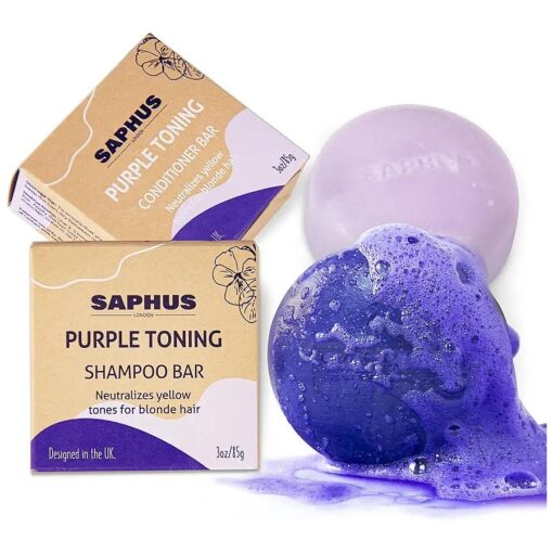 Purple Shampoo and Conditioner Bar Set for all Hair Types for Blonde Hair, Neutralizes Brassy Yellow Orange Tones, with Purple Violet Pigments, Sulfate Free, Travel Friendly