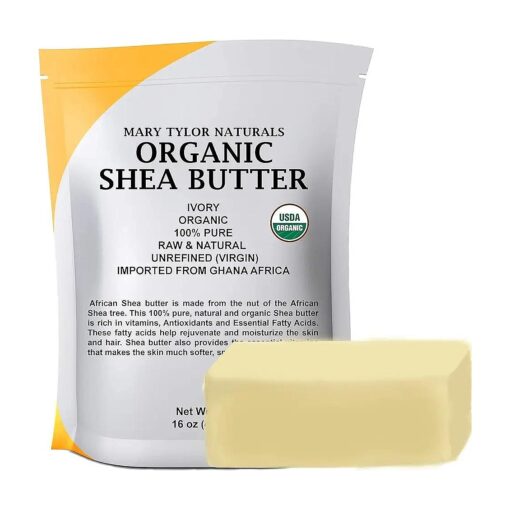 Mary Tylor Naturals Organic Shea butter 1 lb -- USDA Certified Raw, Unrefined, Ivory From Ghana Africa -- Great for Hair, Skin and all your DIY Projects