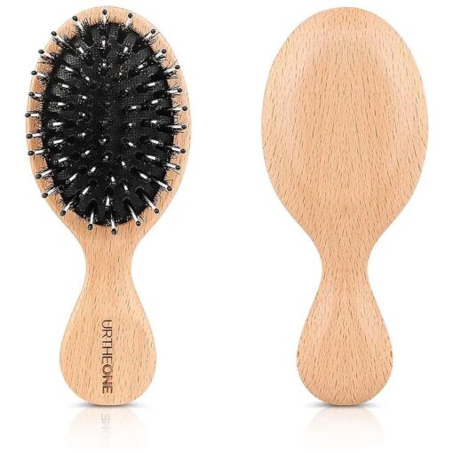 Hair Brush Mini Boar Bristle Hairbrush for Thick Curly Thin Long Short Wet or Dry Hair Detangle Massage Add Shine, Pocket Travel Small Paddle Hair Brush for Men Women Kids