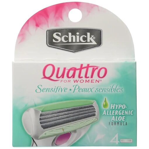 Schick Quattro Sensitive Cartridge Refills, Women Sensitive Refill Cartridges, Hypo Allergenic Aloe Formula - 4 Refill Cartridges