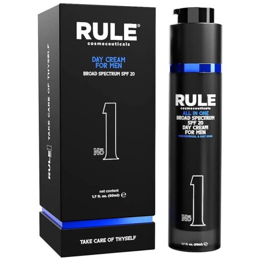 RULE 10-in-1 Mens Face Moisturizer with SPF 20 - Anti Aging Face Cream for Men - Collagen, Licorice Extract, Vitamin B, C, E Anti Wrinkle Men 's Face Lotion Day Cream, Normal/Dry Facial Skin Care 1.7oz