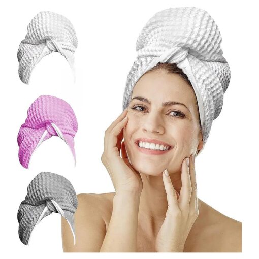 Microfiber Hair Towel Wrap for Women - Extra Large 45 x 25 Quick Hair Drying Turban Towel - Anti Frizz Breathable Hair Towel for Wet, Curly, Straight, Long Hair with Elastic Loop - White