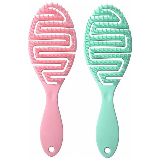 2 Pack Hair Brush For Women, Professional Quick Drying Vent Styling Detangling Hairbrush For Wet/Dry/Curly/Thick/Long/Wavy/Damaged Hair, Faster Blow Drying ( Pink, PowderBlue )