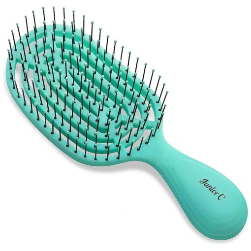 NuWay4Hair Junior C - Compact Size Professional Curved Hairbrush - Vented Design Delivers Smoothing And Volumizing Quick Dry - Heat Resistant Bristles For Drying, Detangling, Styling - Aqua - 1 Pc