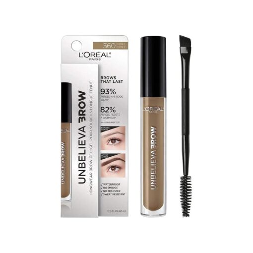 L'Oreal Paris Unbelieva-Brow Longwear Waterproof Tinted Brow Gel, Smudge-resistant, Transfer- Proof, Quick Drying, Easy and quick application with precise brush, Blonde, 0.15 fl, oz .