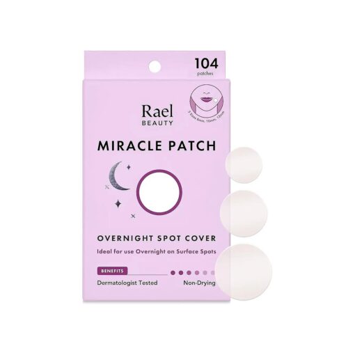 Rael Pimple Patches, Miracle Overnight Spot Cover - Hydrocolloid Acne Patch for Face, Zit & Blemish, Thicker & Extra Adhesion, All Skin Types, Vegan, Cruelty Free, 3 Sizes ( 104 Count )