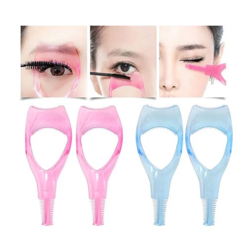 Honbay 4PCS 3 in 1 Plastic Eyelashes Tool Mascara Applicator Eyelashes Guide Eyelashes Comb Makeup Tool, Pink and Blue