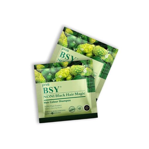 BSY Noni Black Hair Magic Hair color shampoo ( 12ml x 6 Sachets ) |Ammonia Free Hair Color Shampoo for men|Natural Black Permanent Hair Dye Shampoo for women | Noni Fruit Hair Dye |5 Minutes Hair Colour