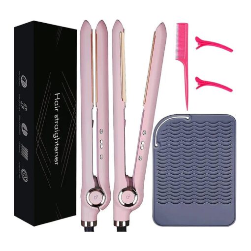 Hair Straightener and Curler 2 in 1, Flat Iron Hair Straighter and Curling Iron 1 inch, 25 Temperature Settings LCD Display & Auto Shut-Off, Nano Titanium Cermaic, Ionic Protect Hair ( Pink )