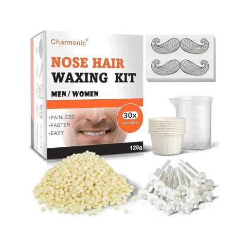 120g Wax Nose Wax Kit, Charmonic Nose Hair Wax, Nose Wax with 30 Applicators, Quick and Painless Nose Hair Waxing Kit for Men and Women, Nose Hair Remover with Enough Accessories ( 15-20 Times Usage )