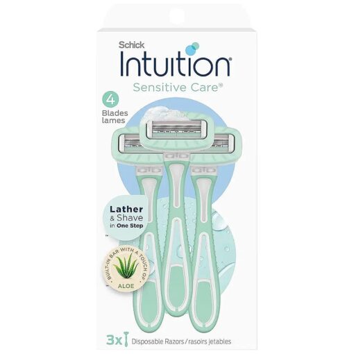 Schick Intuition Disposable Razors with Sensitive Skin, 3 Count | Razors Sensitive Skin, Women 's Disposable Razors with a Touch of Aloe, Travel Razor