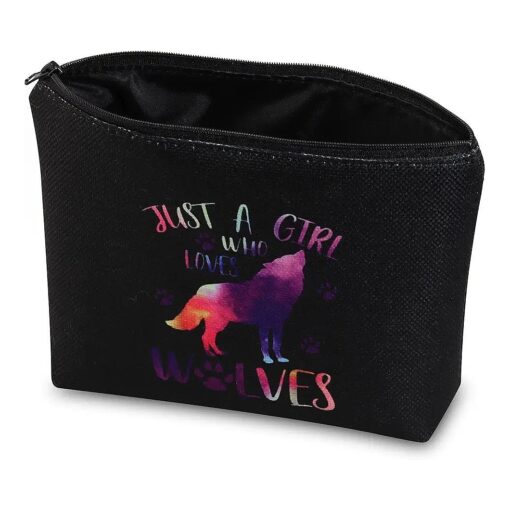 Howling Wolf Gift Wolf Lover Gift Loves Wolves Makeup Bag Cosmetic Zipper Pouch Travel Toiletry Bag ( wolf bag-black )