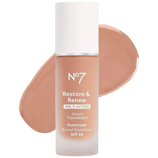 No7 Restore & Renew Multi Action Serum Foundation - Cool Beige - Liquid Foundation Makeup with Vitamin C, Vitamin E & Collagen for Face - Beauty Skin Serum Formula with Medium Coverage ( 30ml )